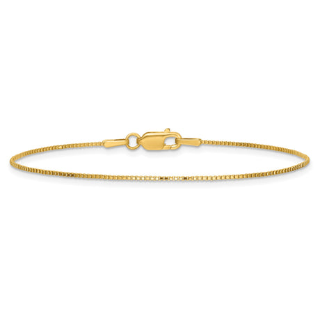 14K Yellow Gold 0.9 mm Box Chain Anklet, Polished alternate angle