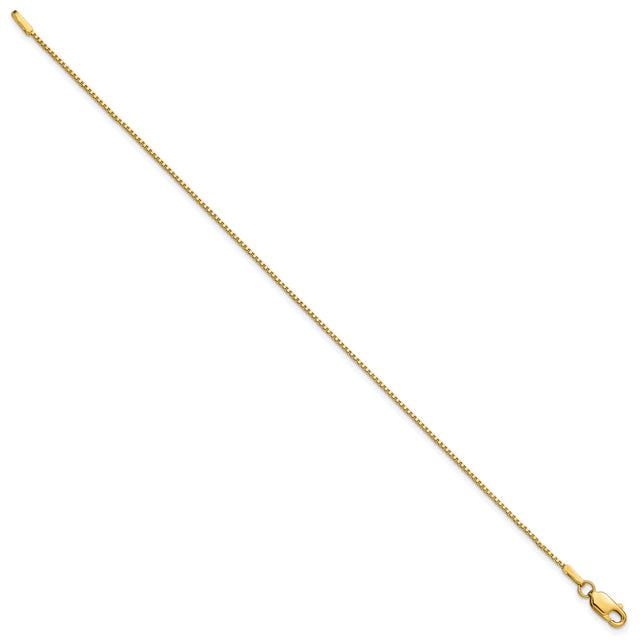 14K Yellow Gold 1 mm Box Chain Anklet, Polished