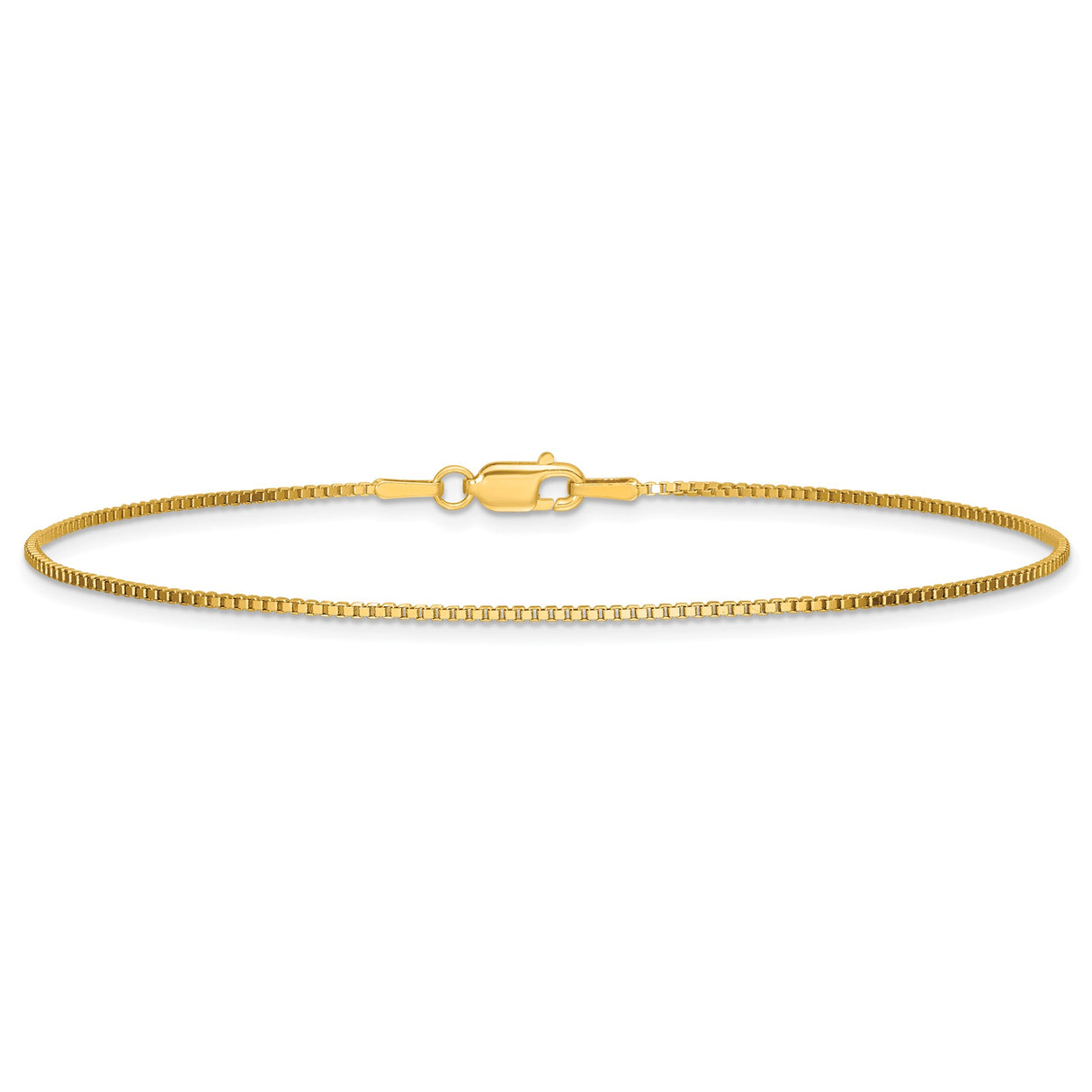 14K Yellow Gold 1.05 mm Box Chain Anklet, Polished detail view