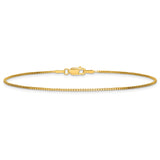 14K Yellow Gold 1.05 mm Box Chain Anklet, Polished detail view