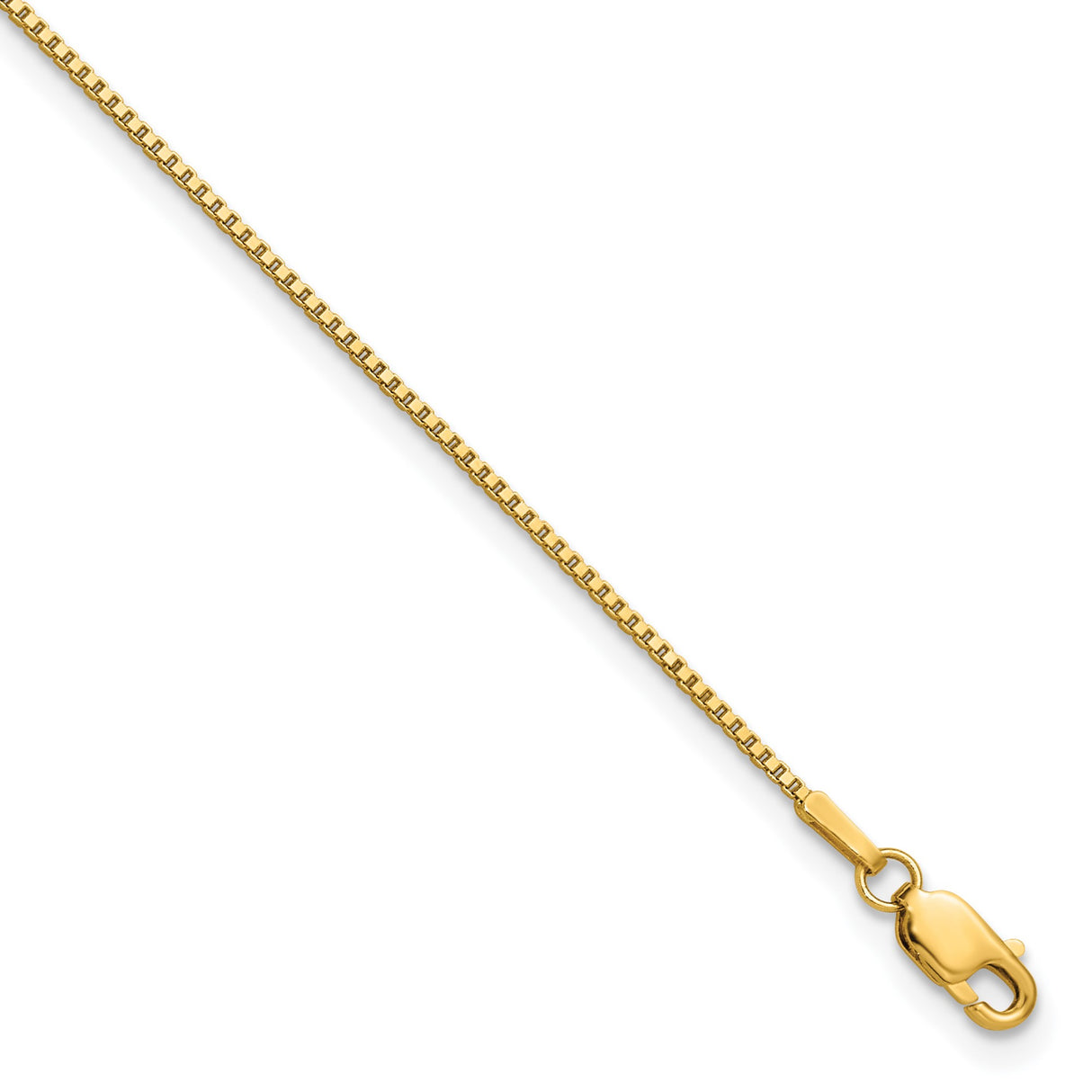 14K Yellow Gold 1.05 mm Box Chain Anklet, Polished detail view