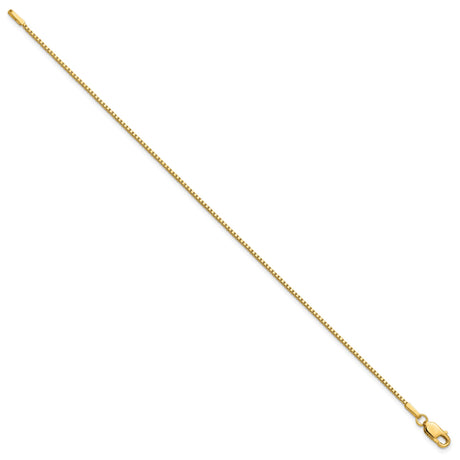 14K Yellow Gold 1.1 mm Box Chain Anklet, Polished