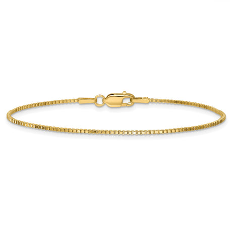 14K Yellow Gold 1.1 mm Box Chain Anklet, Polished alternate angle