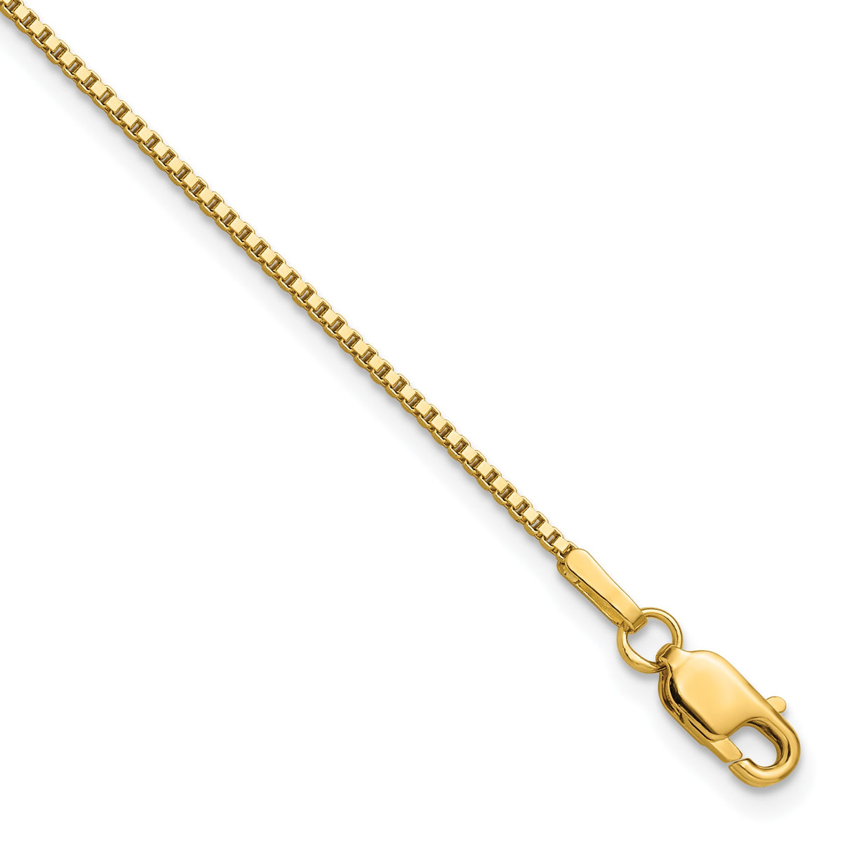 14K Yellow Gold 1.1 mm Box Chain Bracelet, Polished detail view