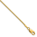 14K Yellow Gold 1.3 mm Box Chain Bracelet, Polished detail view