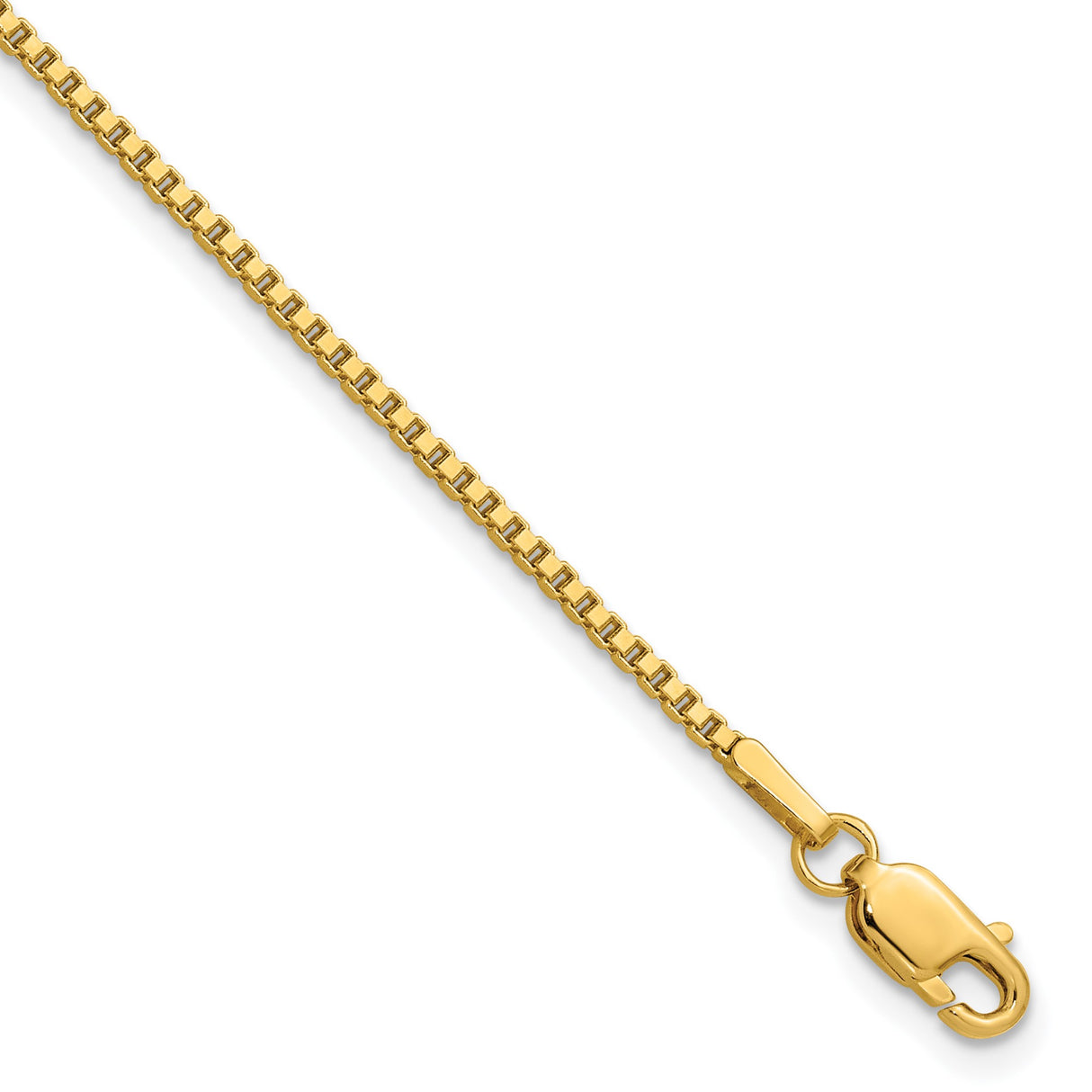 14K Yellow Gold 1.5 mm Box Chain Bracelet, Polished detail view