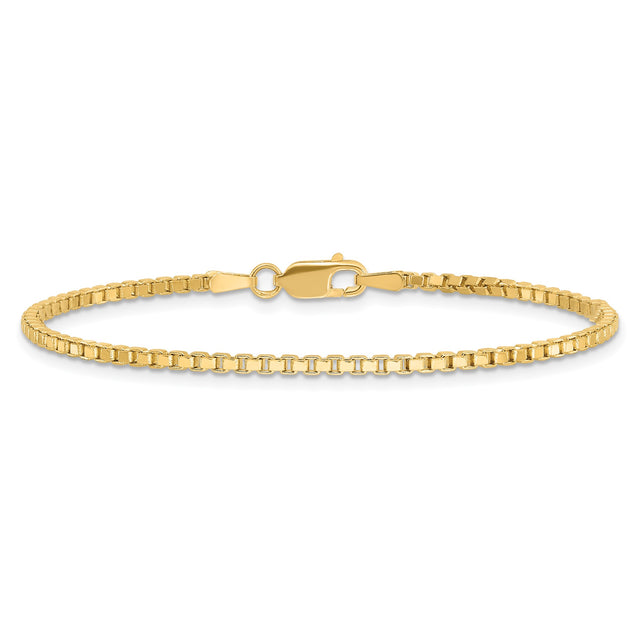 14K Yellow Gold 1.9 mm Box Chain Bracelet, Polished
