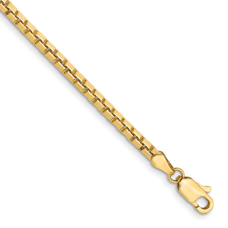 14K Yellow Gold 2.5 mm Box Chain Bracelet, Polished