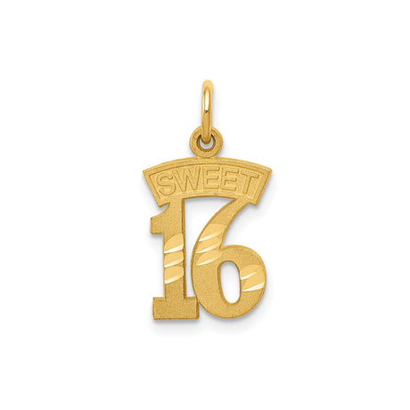 14k Yellow Gold Sweet Sixteen Pendant Charm with Bold Striped Number Design