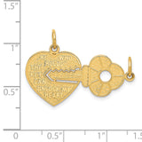 Break Apart Heart with Key Charm Pendant in Real 14k Yellow Gold