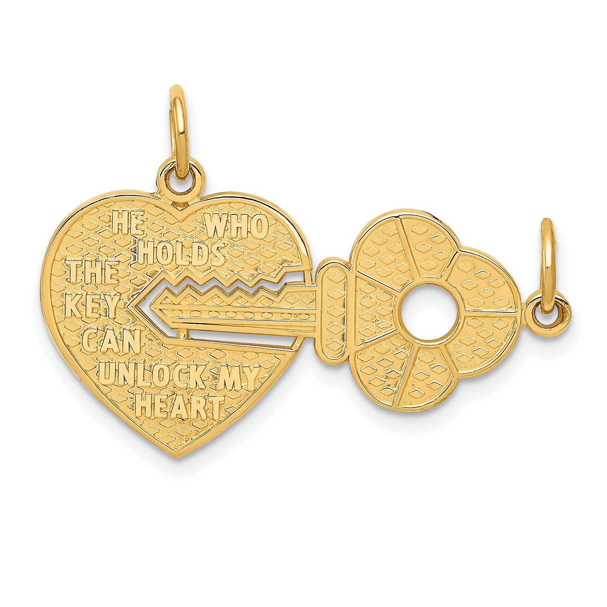 Break Apart Heart with Key Charm Pendant in Real 14k Yellow Gold