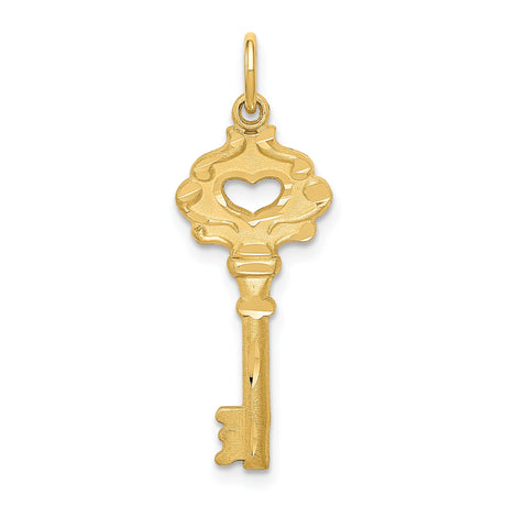14k Yellow Gold Key Pendant with Heart Cutout, Symbolic Love and Trust Charm for Women