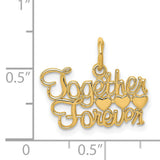 14k Yellow Gold Pendant with Three Heart Design, Together Forever Script, Romantic Love Charm