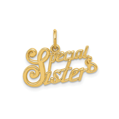 14k Yellow Gold Sister Pendant with Script Engraving, Sentimental Family Keepsake Charm for Women
