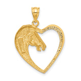 14k Yellow Gold Heart Horse Head Pendant with Detailed Equine Design for Women