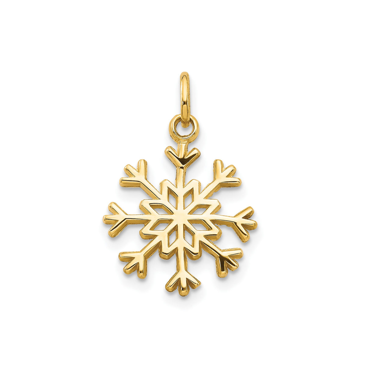 14k Yellow Gold Snowflake Pendant, Geometric Winter Charm, Holiday Jewelry for Women