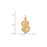 14k Yellow Gold Dollar Sign Pendant, Carved Money Symbol Charm, Hip Hop Style
