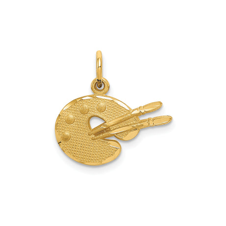 14k Yellow Gold Artist Palette Pendant with Crossed Brushes, Art Symbol Charm