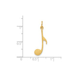 14k Yellow Gold Music Note Pendant, Textured Eighth Note Design Charm for Musicians
