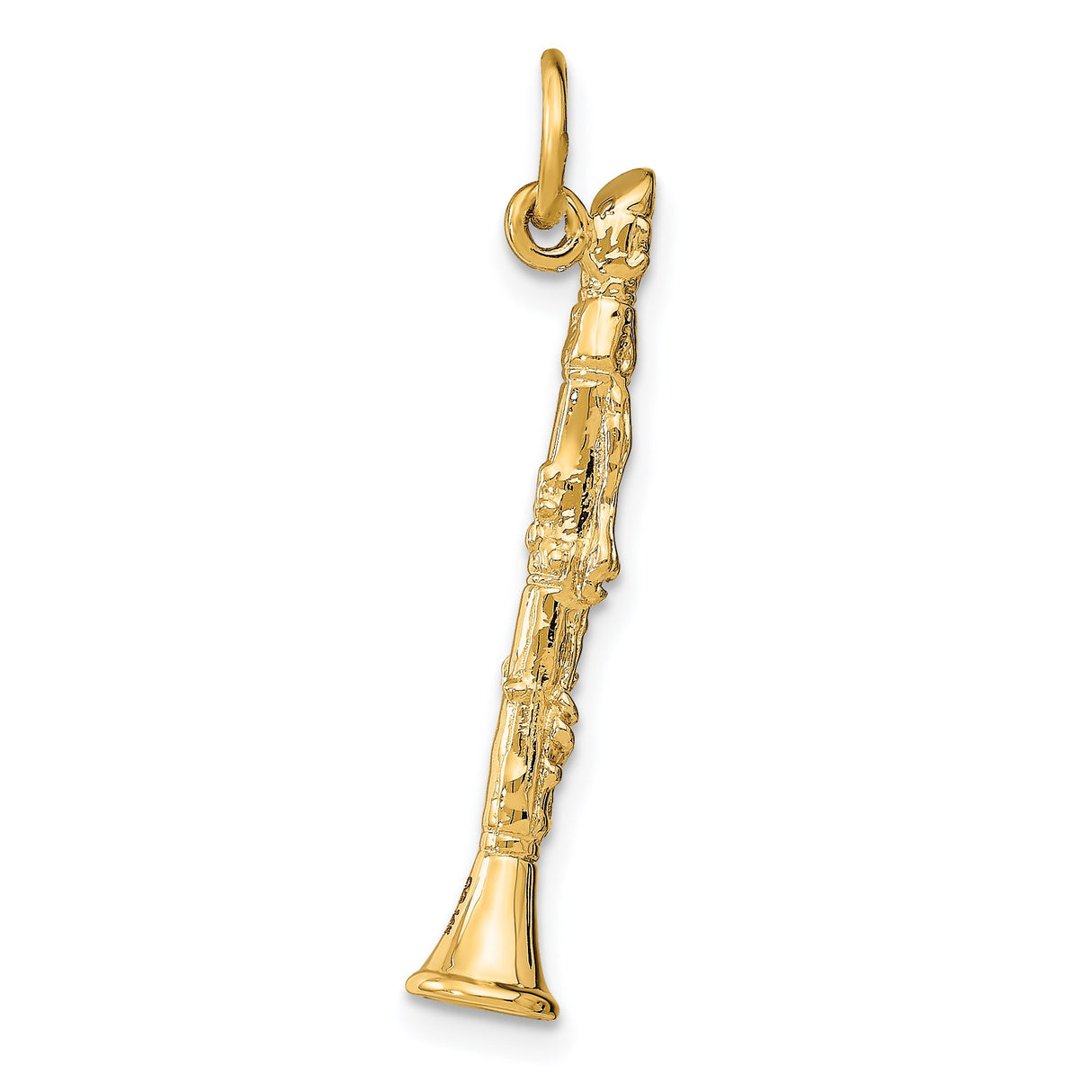 14k Yellow Gold Clarinet Pendant Charm, Realistic Musical Instrument Design for Musicians and Music Lovers