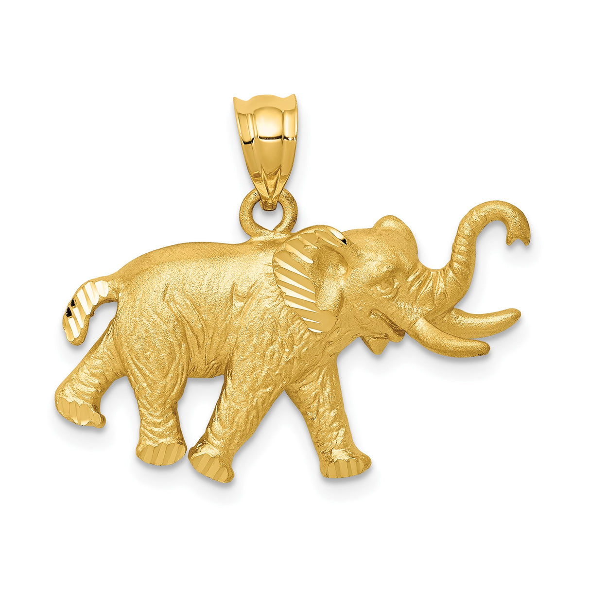 14k Yellow Gold Elephant Pendant with Raised Trunk Symbolizing Strength, Wisdom, and Luck