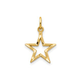 14k Yellow Gold Star Pendant, Five-Point Open Star Charm with Polished and Textured Finish