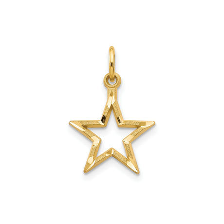 14k Yellow Gold Star Pendant, Five-Point Open Star Charm with Polished and Textured Finish