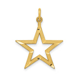14k Yellow Gold Open Star Pendant, Textured and Polished Five-Point Design Charm