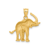 14k Yellow Gold Elephant Pendant, Raised Trunk Symbol of Strength and Wisdom, Unisex Totem Charm