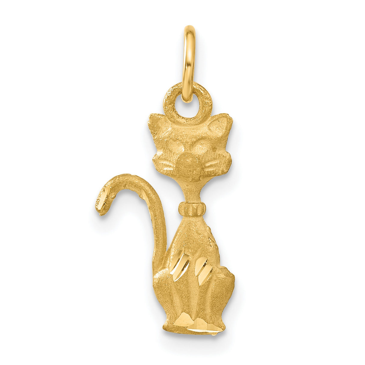 Sitting Tom Cat Charm Pendant in Real 14k Yellow Gold