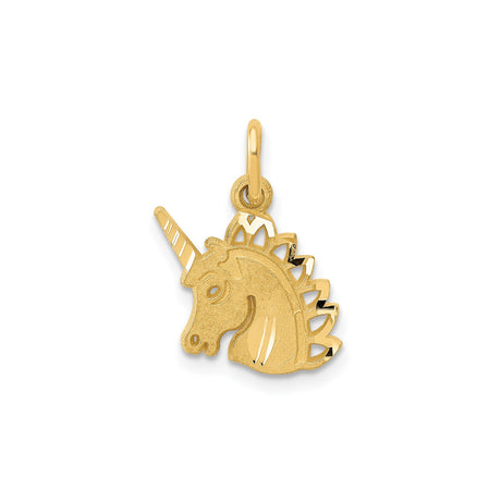 14k Yellow Gold Unicorn Pendant with Detailed Horse Head and Horn, Fantasy Charm for Women or Girls
