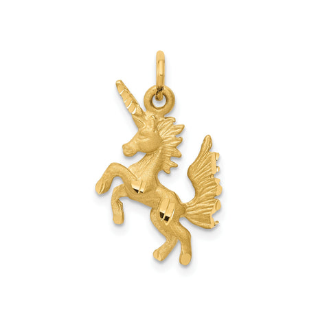 14k Yellow Gold Unicorn Pendant with Rearing Horse Design, Fantasy Charm for Women