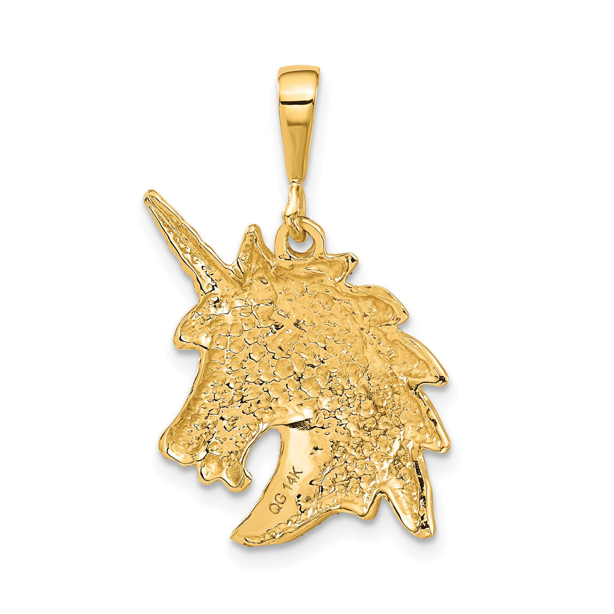 14k Yellow Gold Unicorn Head Pendant, Textured Polished Fantasy Charm for Women or Unisex