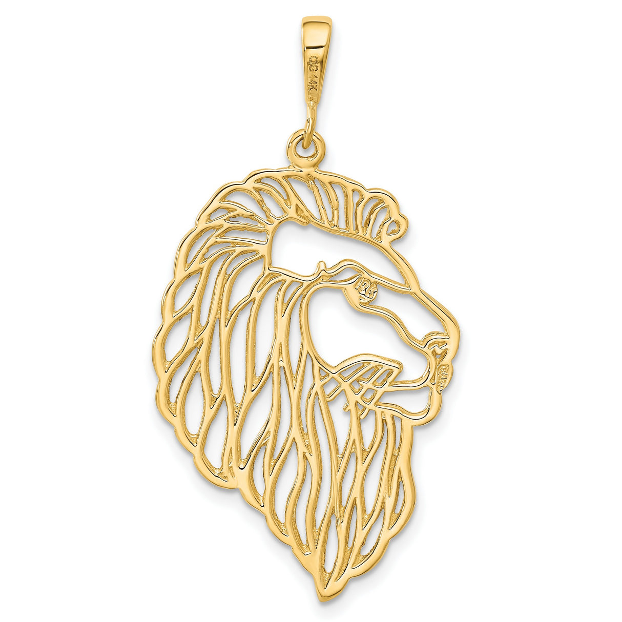 Open Filigree Male Lions Head Charm Pendant in Real 14k Yellow Gold
