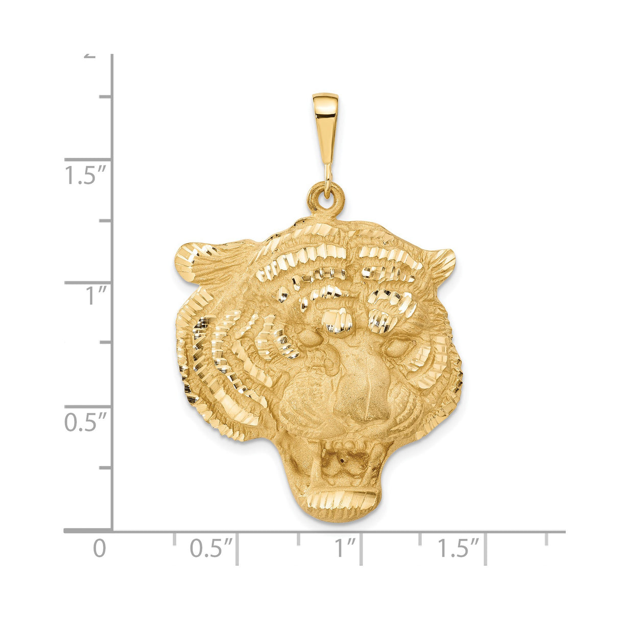 14k Yellow Gold Tiger Head Pendant, Textured Jungle Motif for Men and Unisex Wear
