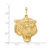 14k Yellow Gold Tiger Head Pendant, Textured Jungle Motif for Men and Unisex Wear