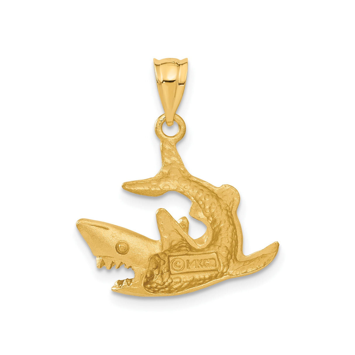 14k Yellow Gold Shark Pendant with Textured Open Mouth Design, Nautical Theme Jewelry