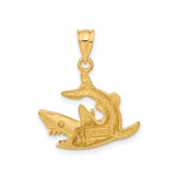 14k Yellow Gold Shark Pendant with Textured Open Mouth Design, Nautical Theme Jewelry