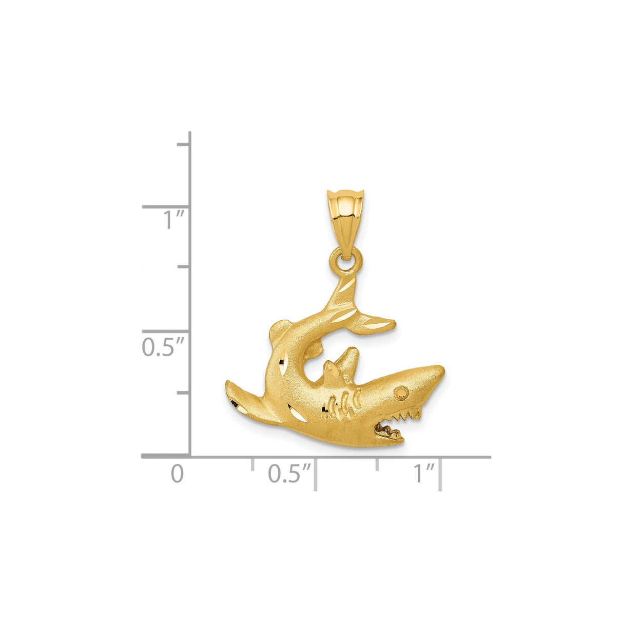 14k Yellow Gold Shark Pendant with Textured Open Mouth Design, Nautical Theme Jewelry