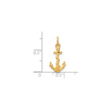 14k Yellow Gold Anchor Pendant with Textured Rope Design, Nautical Maritime Charm