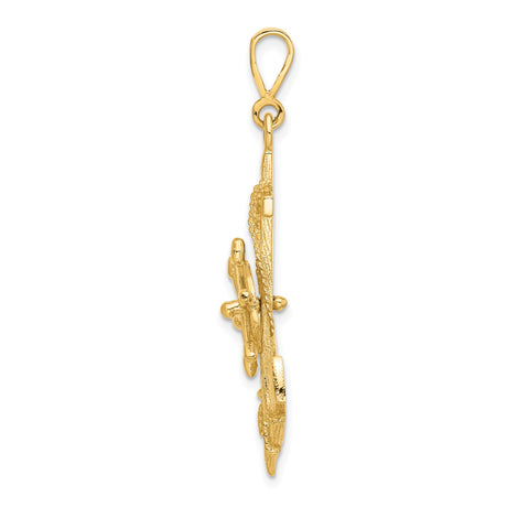 14k Yellow Gold Anchor Cross Wheel Pendant, Nautical Christian Maritime Charm