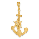 14k Yellow Gold Anchor Cross Wheel Pendant, Nautical Christian Maritime Charm