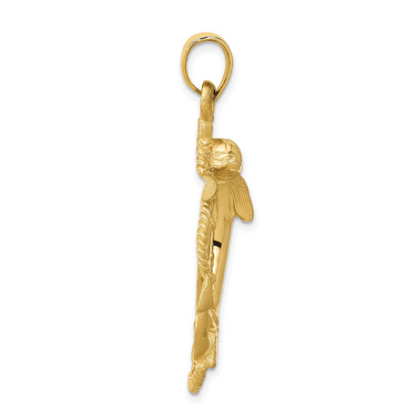 14k Yellow Gold Nautical Pendant with Dolphin and Anchor, Marine Life Ocean Charm