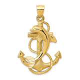 14k Yellow Gold Nautical Pendant with Dolphin and Anchor, Marine Life Ocean Charm