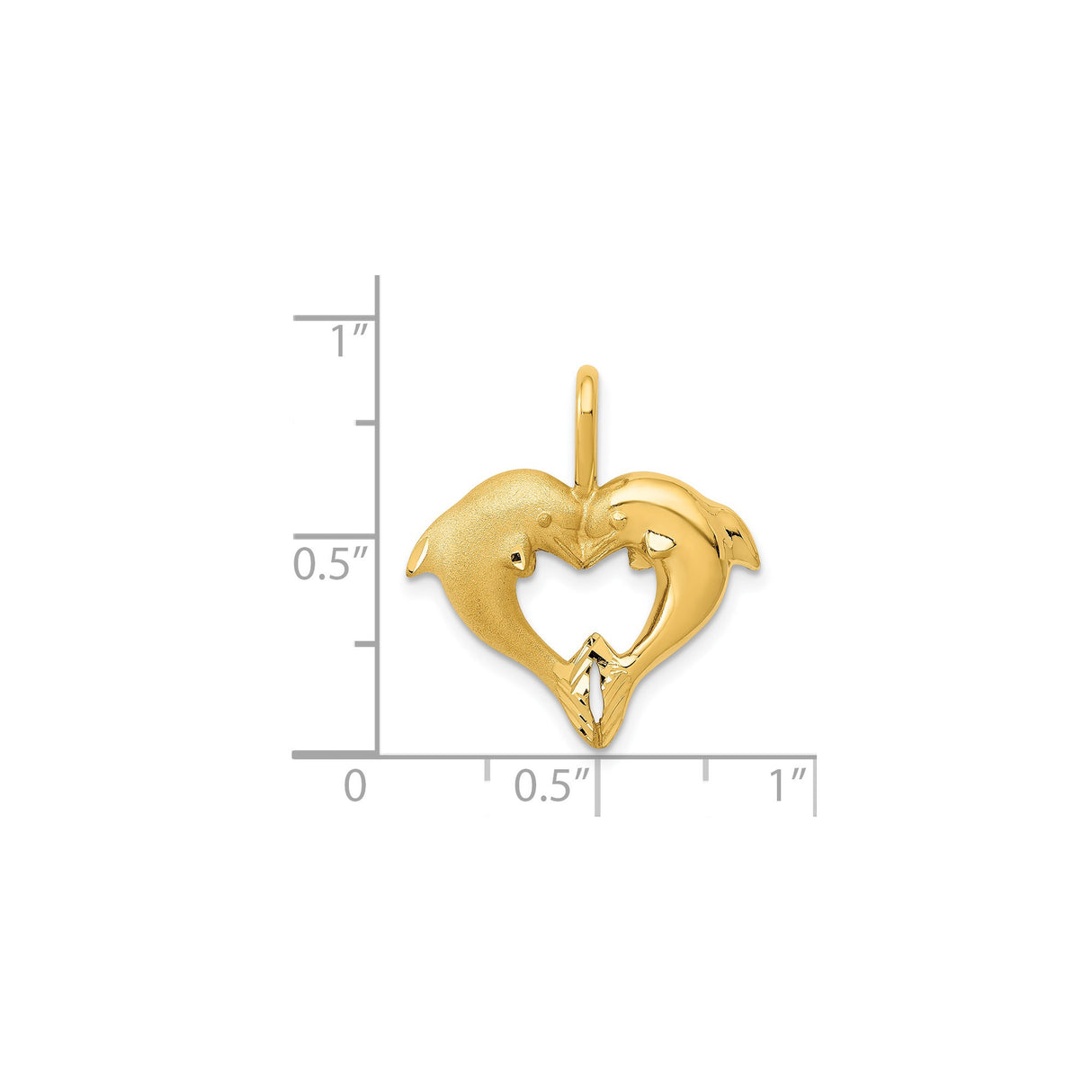 14k Yellow Gold Dolphin Heart Pendant, Two Dolphins Forming Heart Shape, Sea-Life Love Jewelry