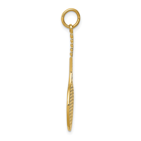 14k Yellow Gold Tennis Racket Pendant Charm with Detailed String Design