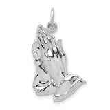 14k White Gold Praying Hands Pendant, Christian Religious Charm for Men or Women