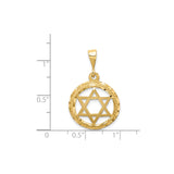 14k Yellow Gold Star of David Pendant with Textured Circular Openwork Frame