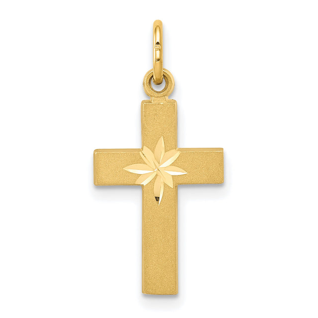 Diamond-Cut Latin Cross Charm Pendant in Real 14k Yellow Gold