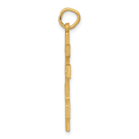 14k Yellow Gold Orthodox Cross Pendant with Diamond Cut Leaf Design